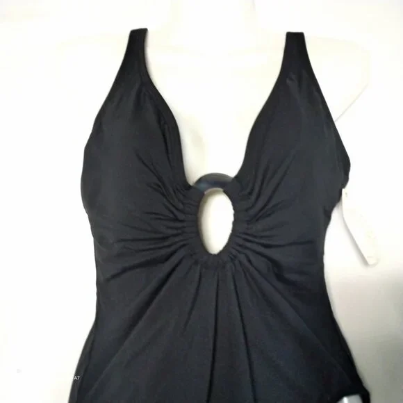 Anne Cole Signature 1 Pc. Black W/Silver O-Ring Front Maillot Swimsuit NWT Med - Picture 3 of 7